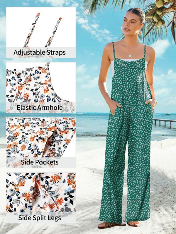 81tAI64ir1L.jpg Women's Summer Jumpsuits Boho Wide Leg Overalls Casual Floral Print Rompers Beach Outfits with Pockets
