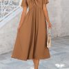 2025 Summer Dress for Women Casual Short Sleeve Bow Tie V Neck Ruffle Midi Flowy Dresses