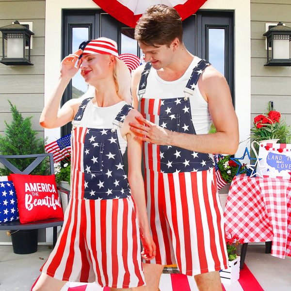81xQ0GylcFL.jpg American Flag Coveralls for Unisex Bib Overalls Festival Jumpsuits Shorts Romper Summer Multi Side Pockets Cargo