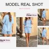 Women's Two Piece Outfits V Neck Short Sleeve Shirts and High Waist Shorts Lounge Sets