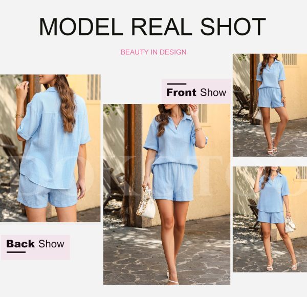 81zNdDtbqsL.jpg Women's Two Piece Outfits V Neck Short Sleeve Shirts and High Waist Shorts Lounge Sets