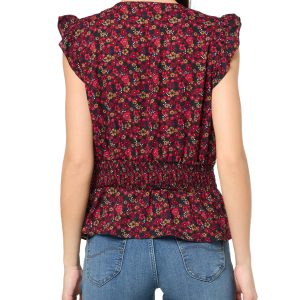 womens Cap Sleeve Smocked Peplum Blouse