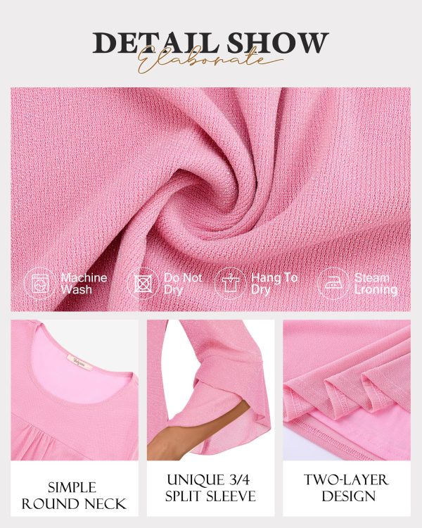 918gW9LLQ9L.jpg Women's Ruffle 3/4 Sleeve Elegant Dressy Blouses Crew Neck Double Layers Mesh Tunic Tops