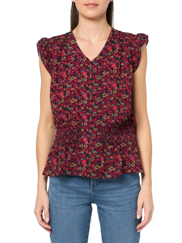 91g-NNm24zL.jpg womens Cap Sleeve Smocked Peplum Blouse